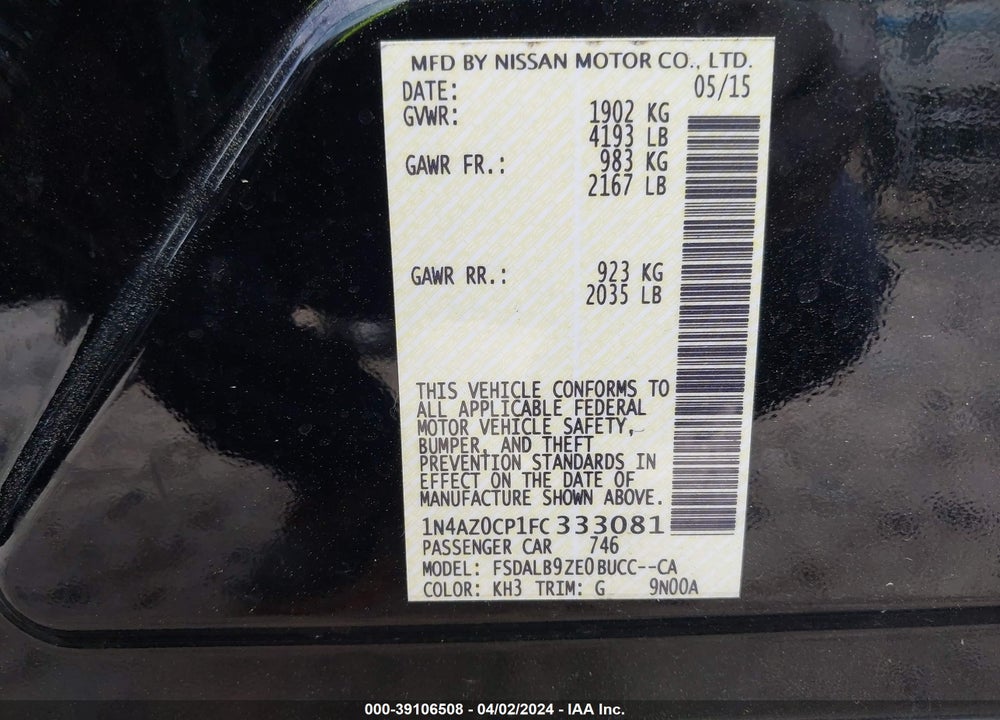 2015 NISSAN LEAF S VIN: 1N4AZ0CP1FC333081