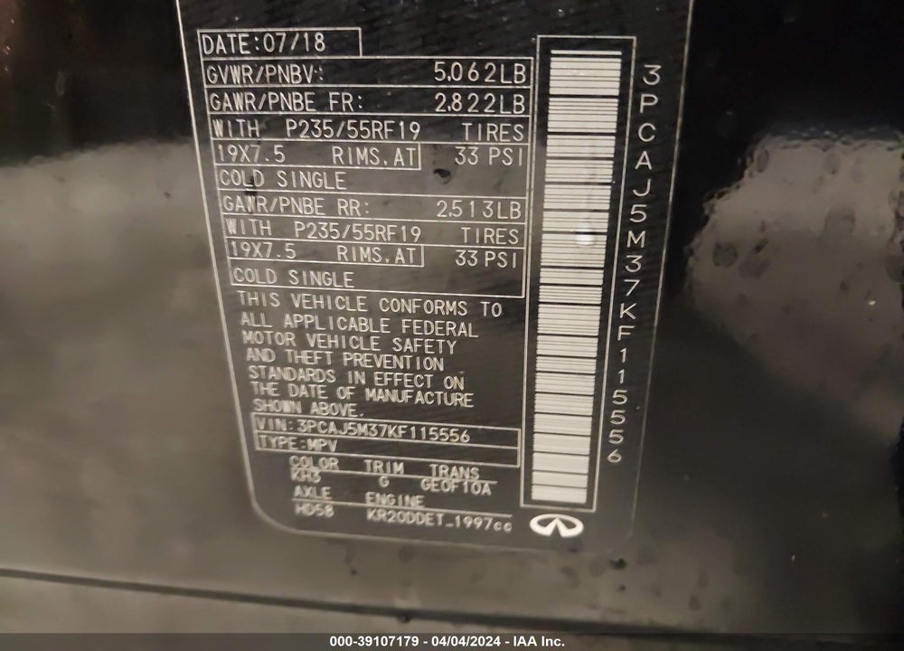 2019 INFINITI QX50 LUXE VIN: 3PCAJ5M37KF115556