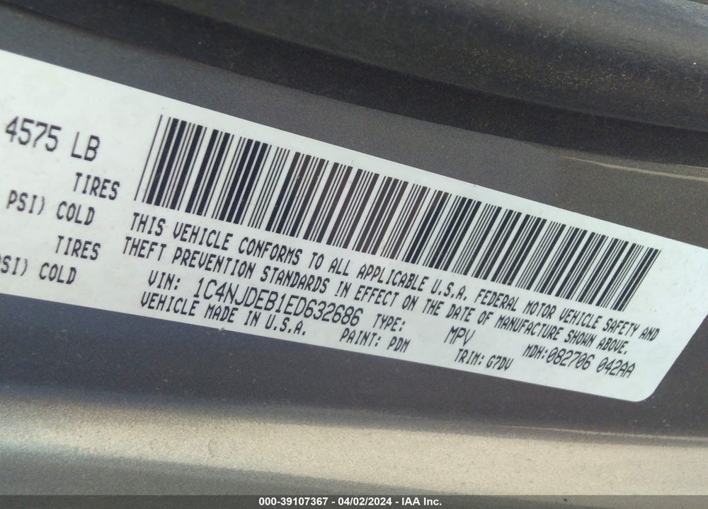 2014 JEEP COMPASS LATITUDE VIN: 1C4NJDEB1ED632686