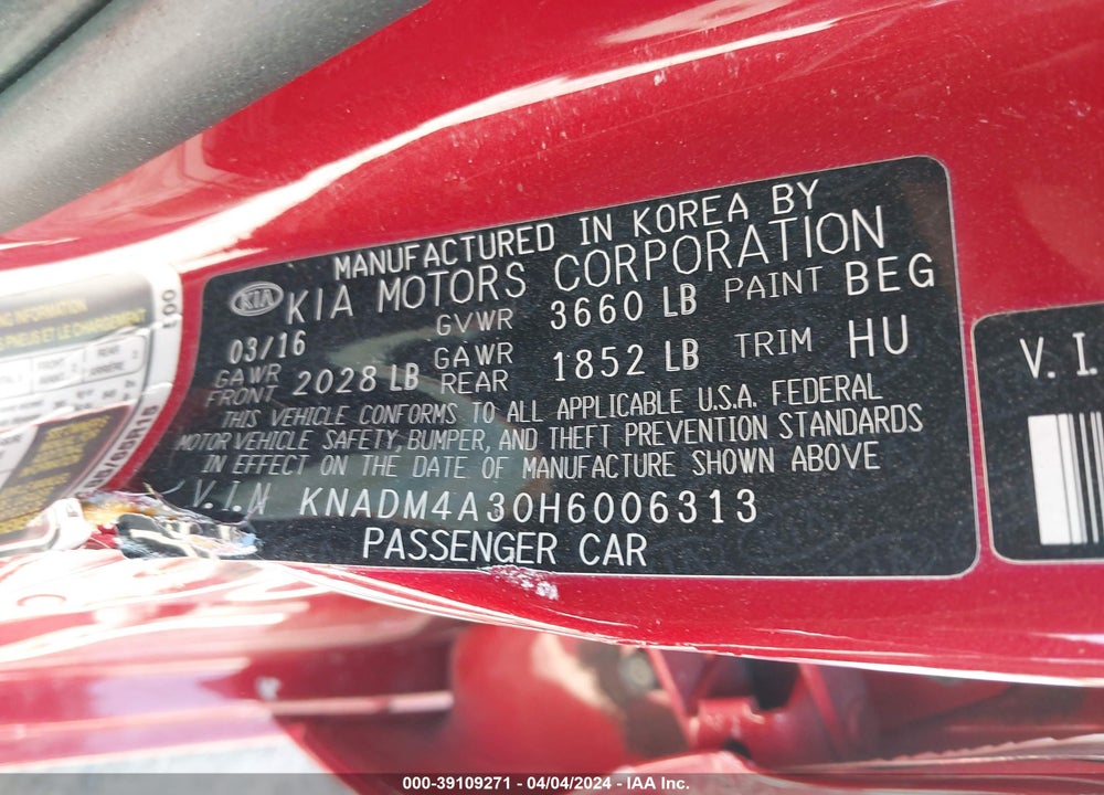 2017 KIA RIO LX VIN: KNADM4A30H6006313