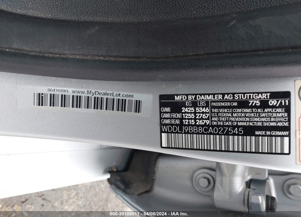 2012 MERCEDES-BENZ CLS 550 4MATIC VIN: WDDLJ9BB8CA027545
