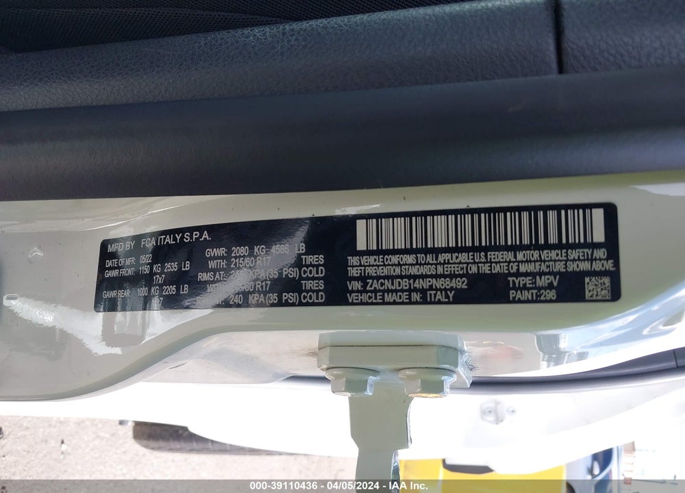 2022 JEEP RENEGADE LATITUDE 4X4 VIN: ZACNJDB14NPN68492