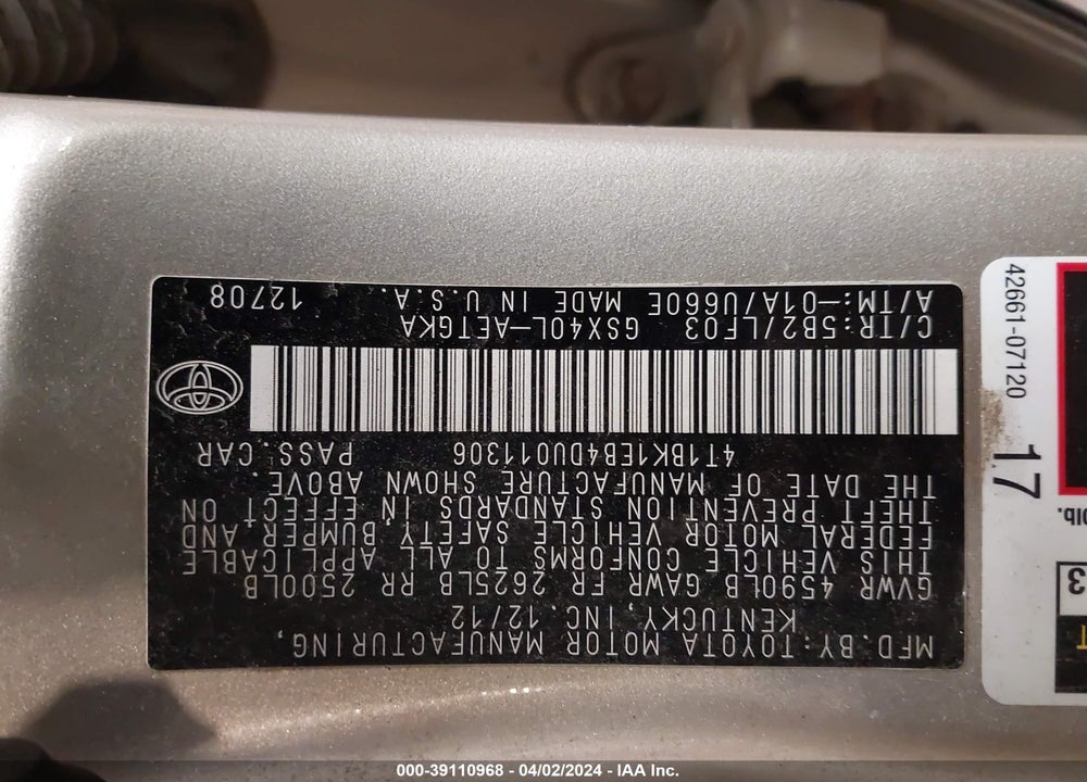 2013 TOYOTA AVALON XLE PREMIUM VIN: 4T1BK1EB4DU011306