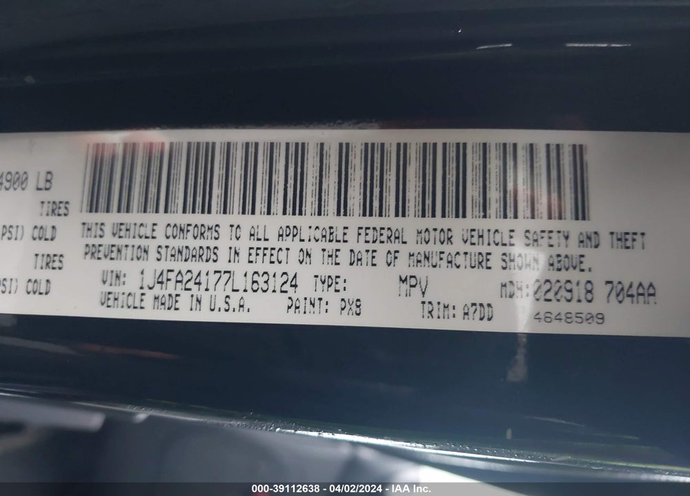 2007 JEEP WRANGLER X VIN: 1J4FA24177L163124