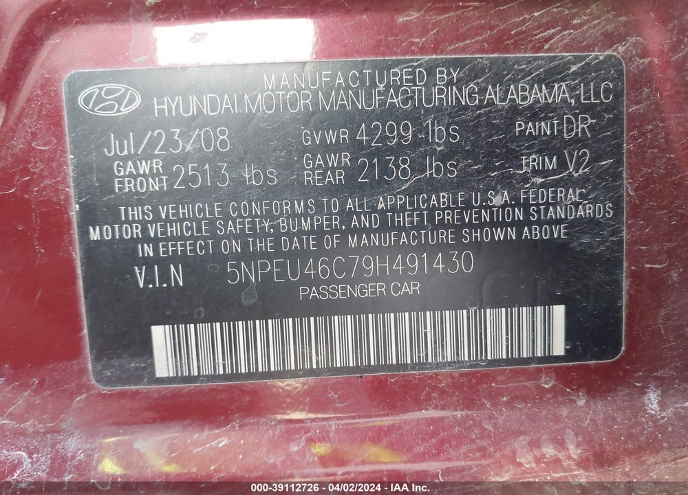 2009 HYUNDAI SONATA LIMITED VIN: 5NPEU46C79H491430