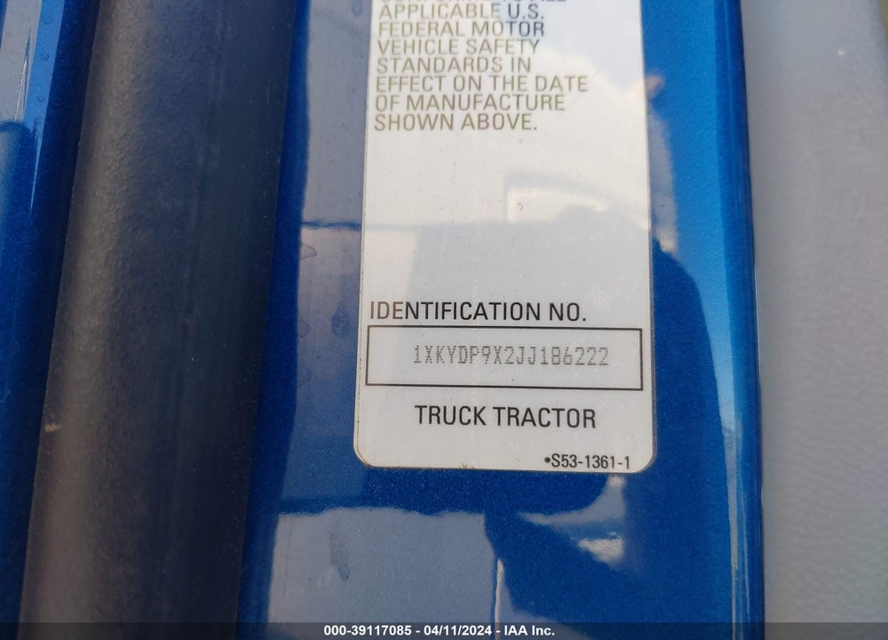 2018 KENWORTH T680 VIN: 1XKYDP9X2JJ186222