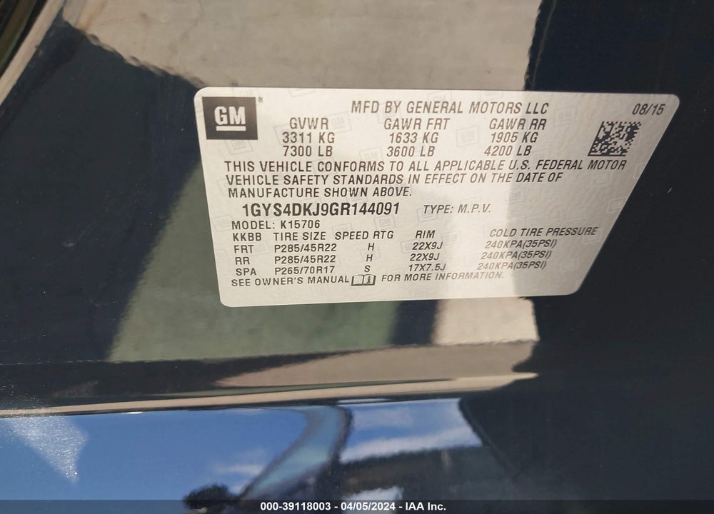 2016 CADILLAC ESCALADE PLATINUM VIN: 1GYS4DKJ9GR144091
