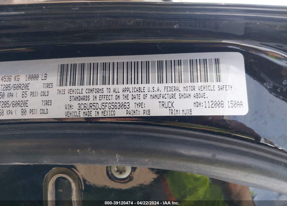 2015 RAM 2500 BIG HORN VIN: 3C6UR5DJ5FG563063