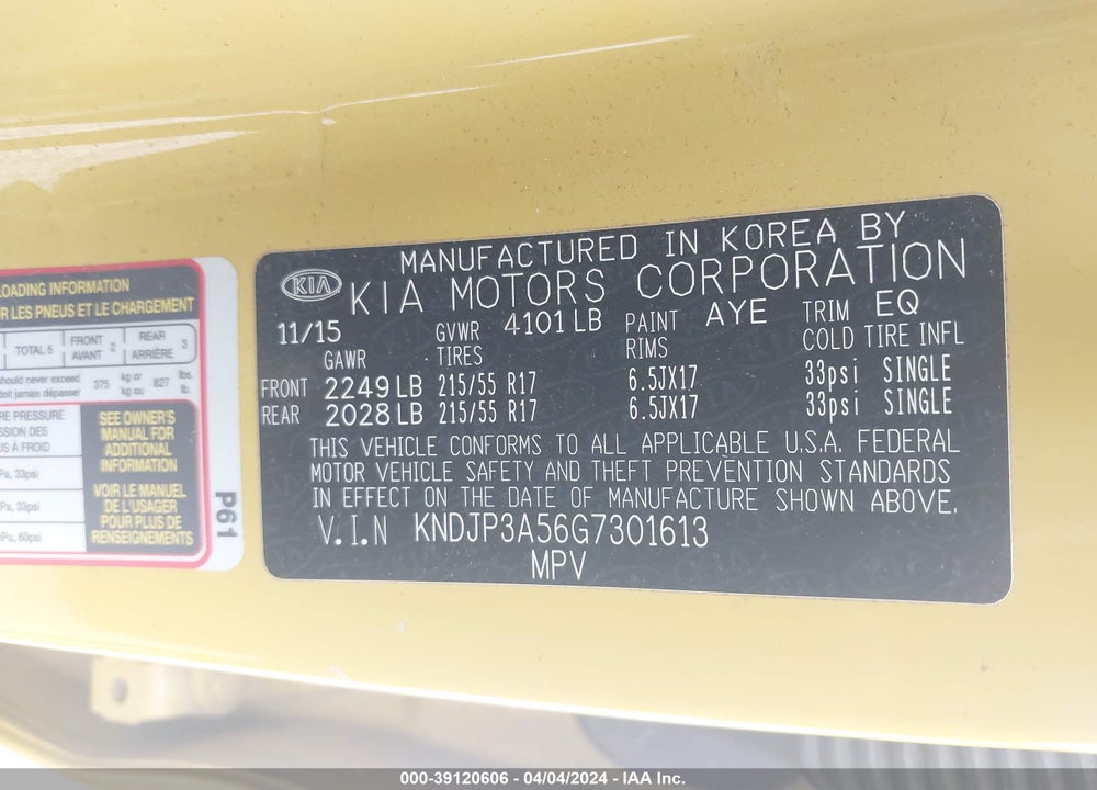 2016 KIA SOUL VIN: KNDJP3A56G7301613