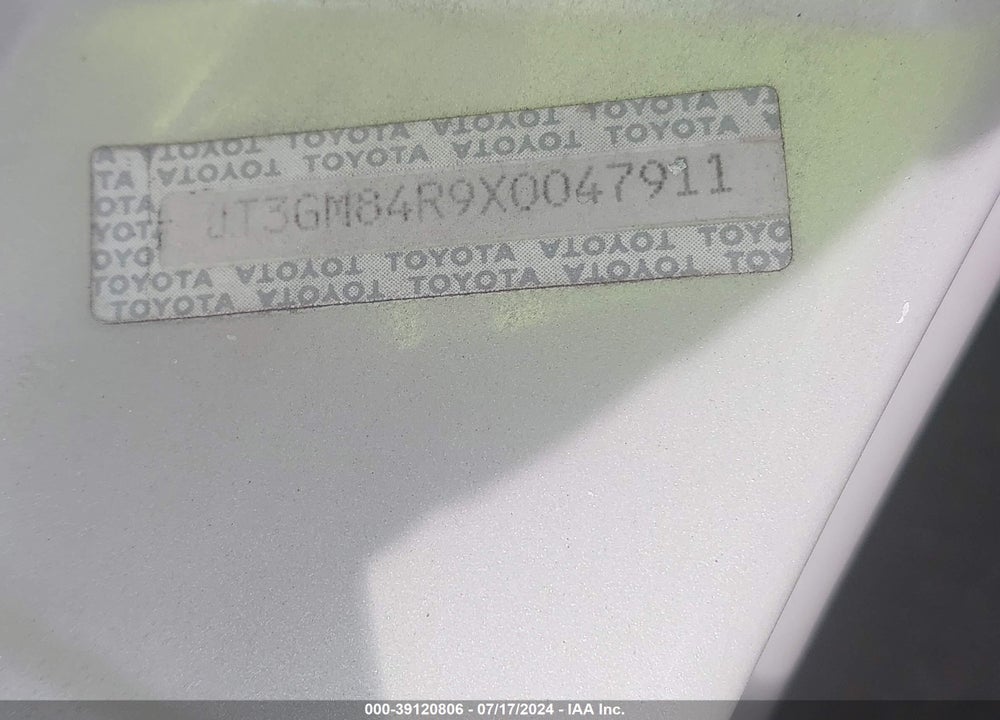1999 TOYOTA 4RUNNER VIN: JT3GM84R9X0047911