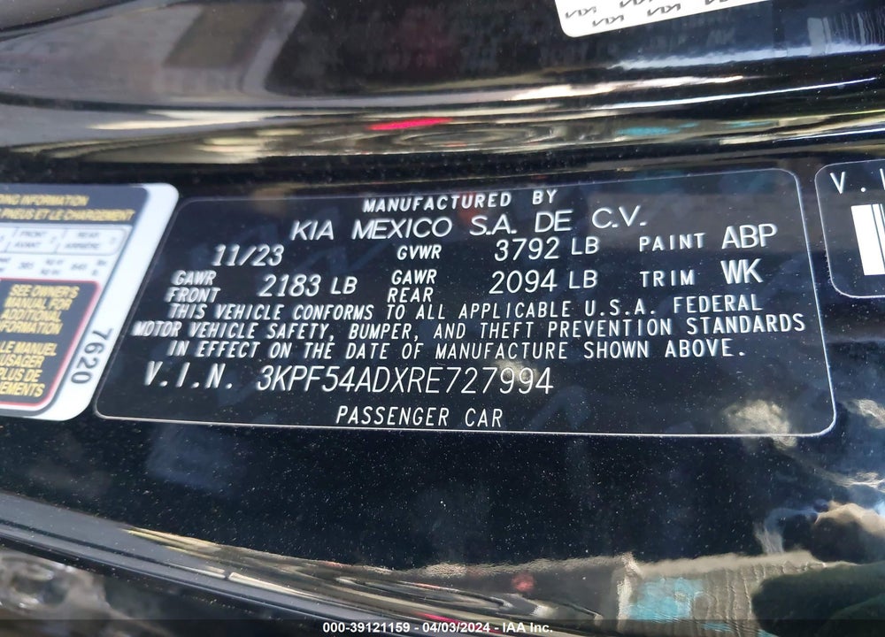 2024 KIA FORTE GT LINE VIN: 3KPF54ADXRE727994