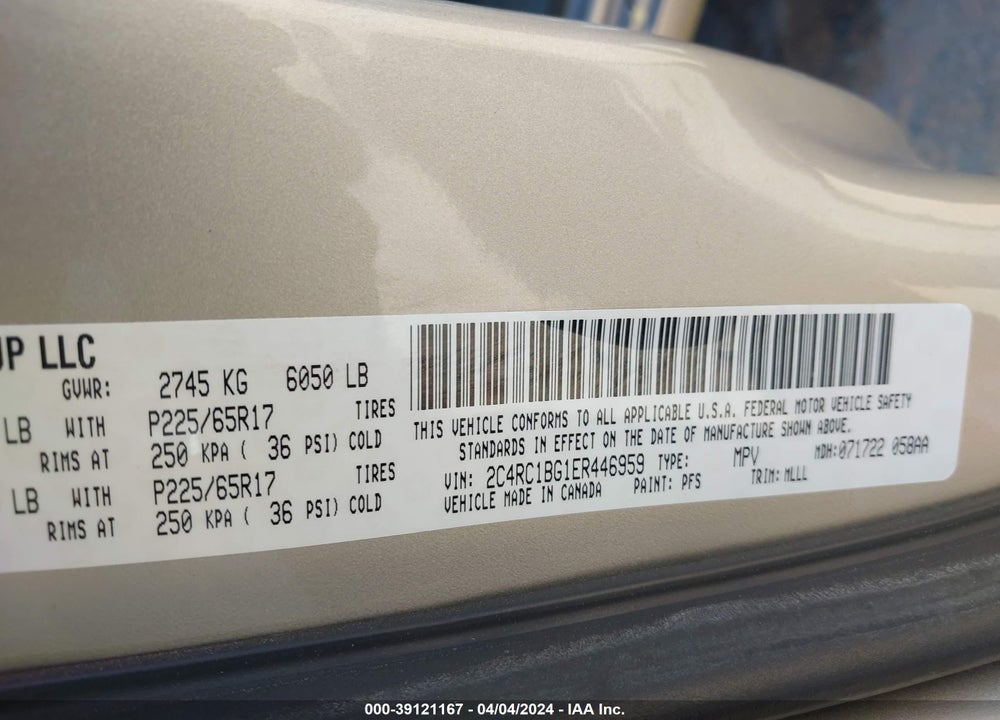 2014 CHRYSLER TOWN & COUNTRY TOURING VIN: 2C4RC1BG1ER446959