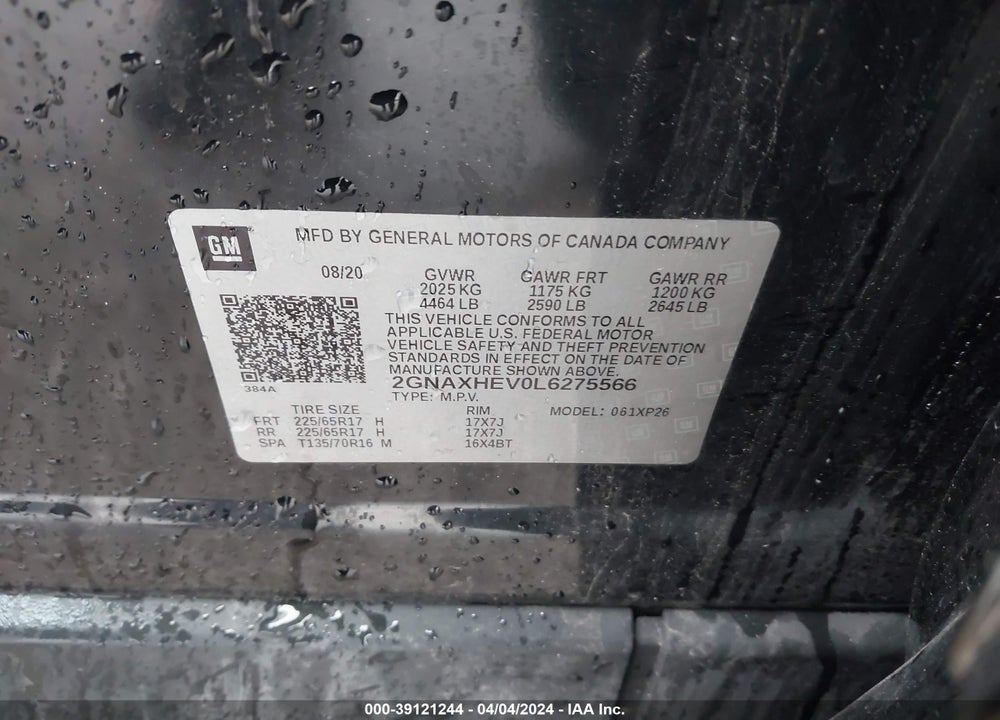 2020 CHEVROLET EQUINOX FWD LS VIN: 2GNAXHEV0L6275566