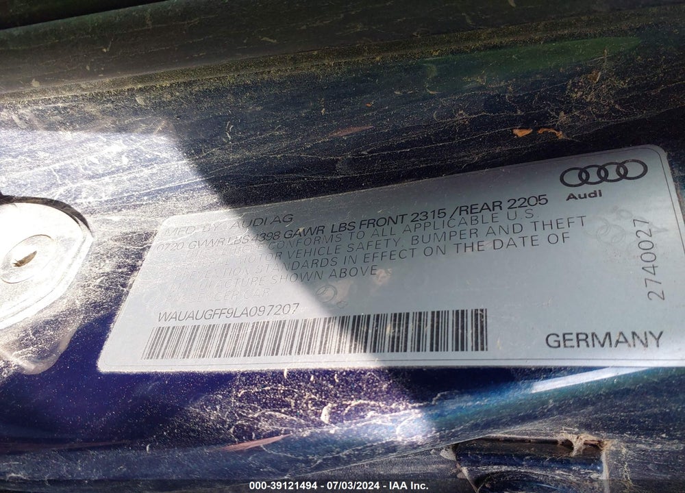 2020 AUDI A3 PREMIUM 40 TFSI FRONT-WHEEL DRIVE S TRONIC VIN: WAUAUGFF9LA097207