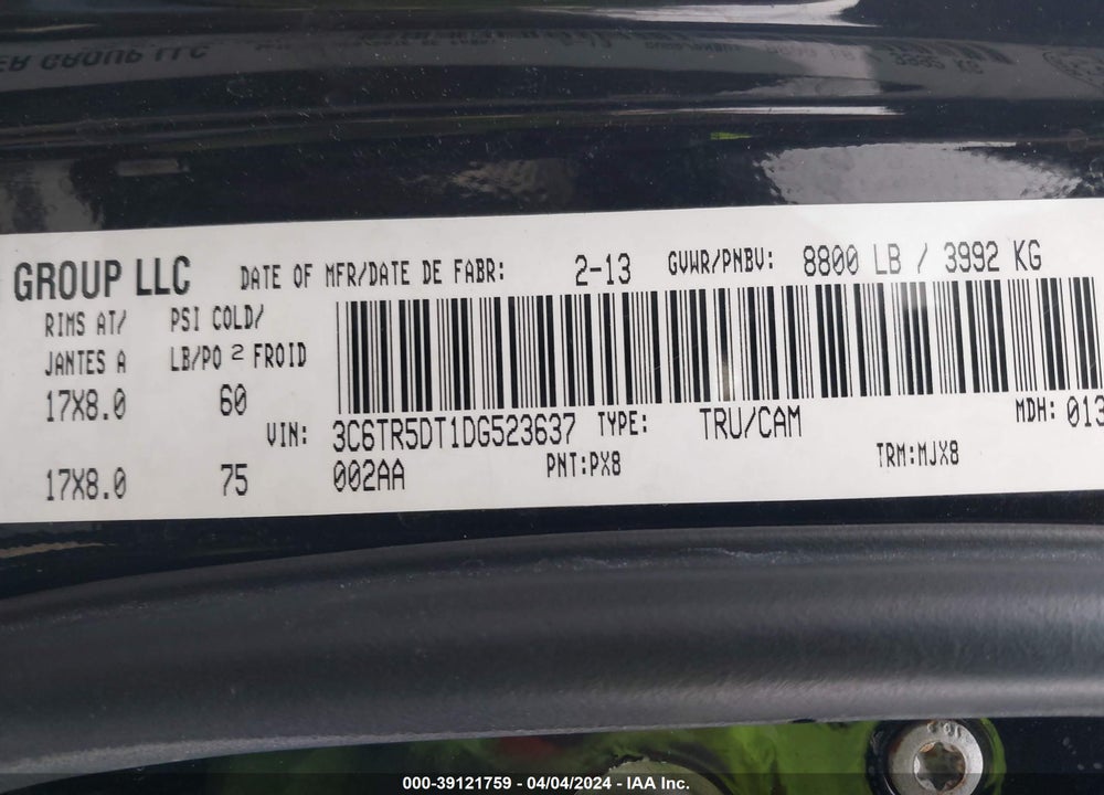 2013 RAM 2500 SLT VIN: 3C6TR5DT1DG523637