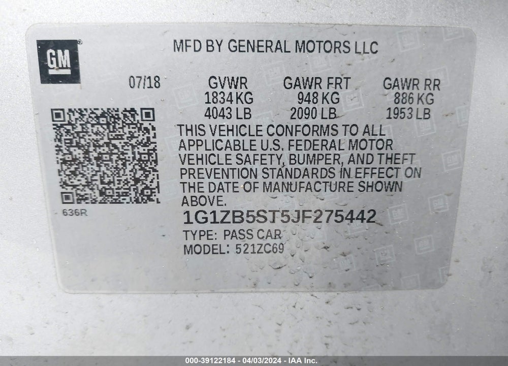 2018 CHEVROLET MALIBU 1LS VIN: 1G1ZB5ST5JF275442