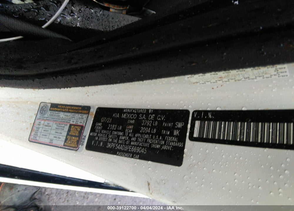 2023 KIA FORTE VIN: 3KPF54AD3PE669045