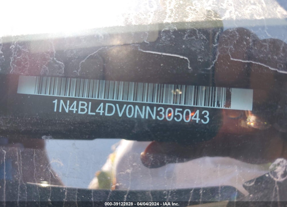2022 NISSAN ALTIMA SV FWD VIN: 1N4BL4DV0NN305043