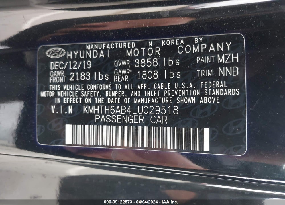 2020 HYUNDAI VELOSTER TURBO VIN: KMHTH6AB4LU029518