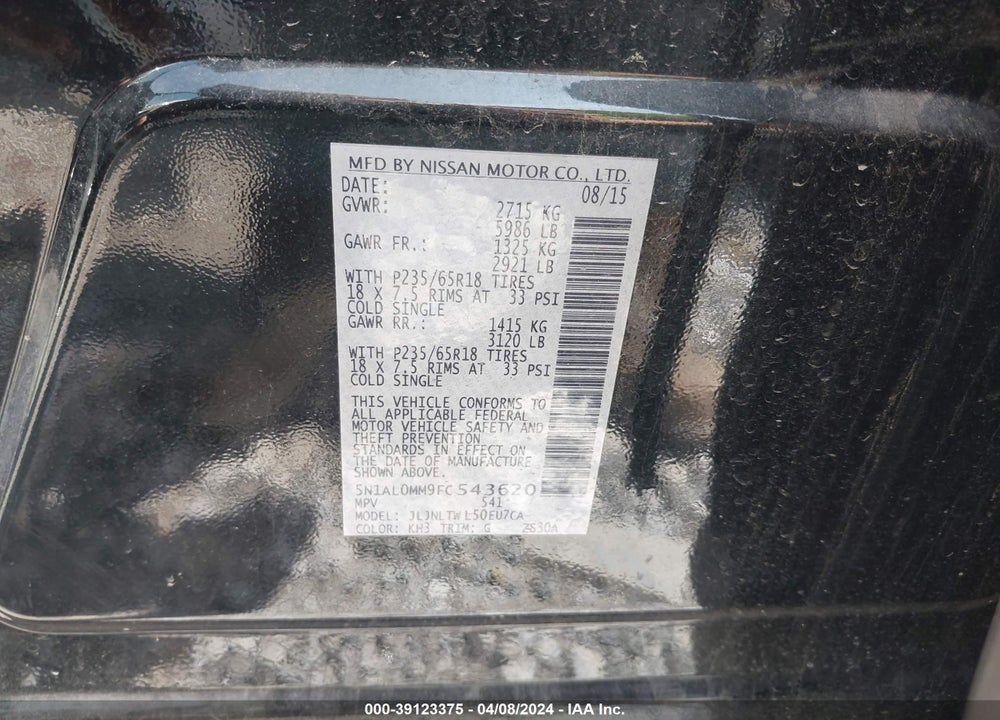2015 INFINITI QX60 VIN: 5N1AL0MM9FC543620