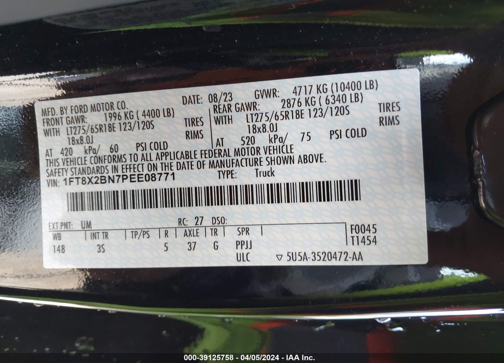 2023 FORD F-250 XLT VIN: 1FT8X2BN7PEE08771