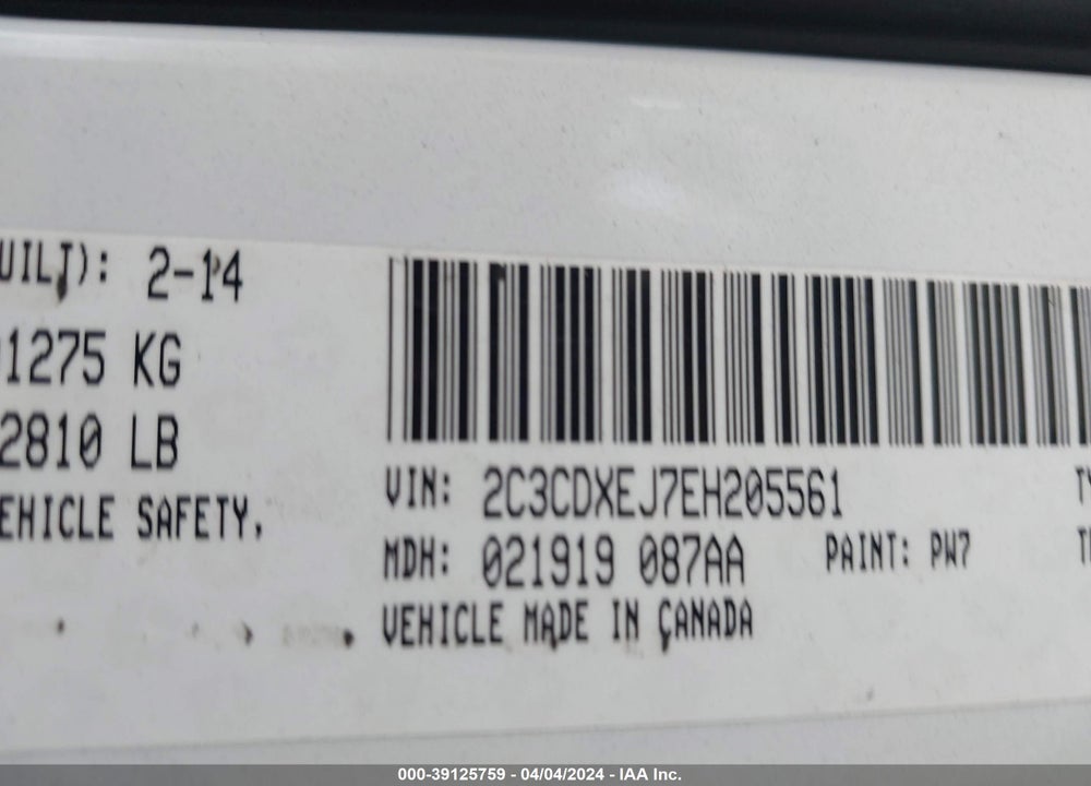 2014 DODGE CHARGER SRT8 VIN: 2C3CDXEJ7EH205561
