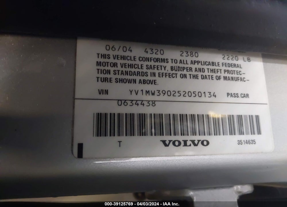 2005 VOLVO V50 2.4I VIN: YV1MW390252050134