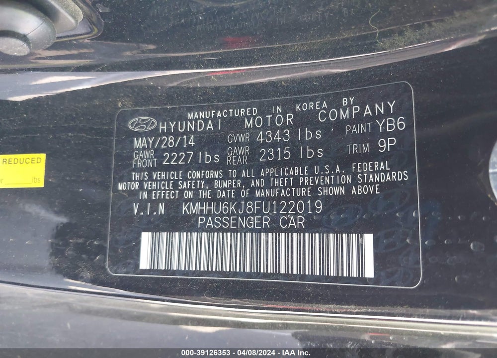 2015 HYUNDAI GENESIS 3.8 R-SPEC VIN: KMHHU6KJ8FU122019