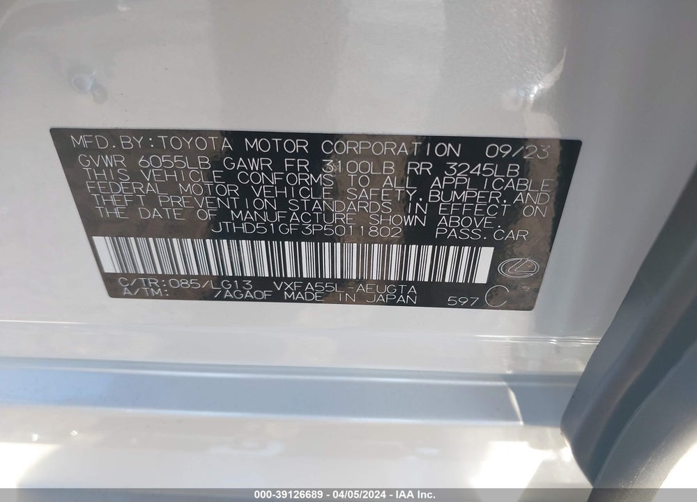 2023 LEXUS LS 500 VIN: JTHD51GF3P5011802