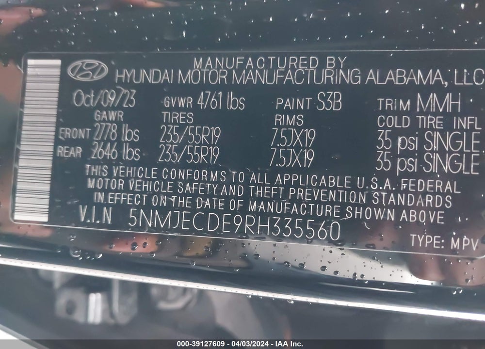 2024 HYUNDAI TUCSON LIMITED VIN: 5NMJECDE9RH335560