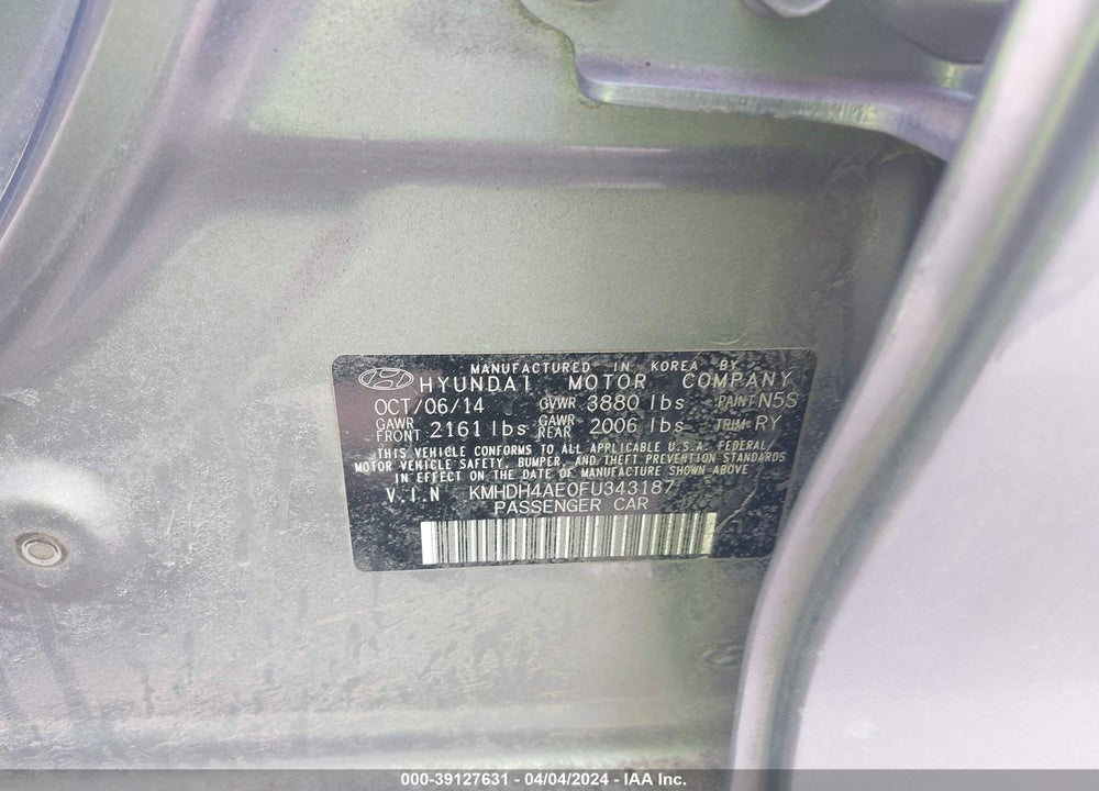 2015 HYUNDAI ELANTRA SE VIN: KMHDH4AE0FU343187
