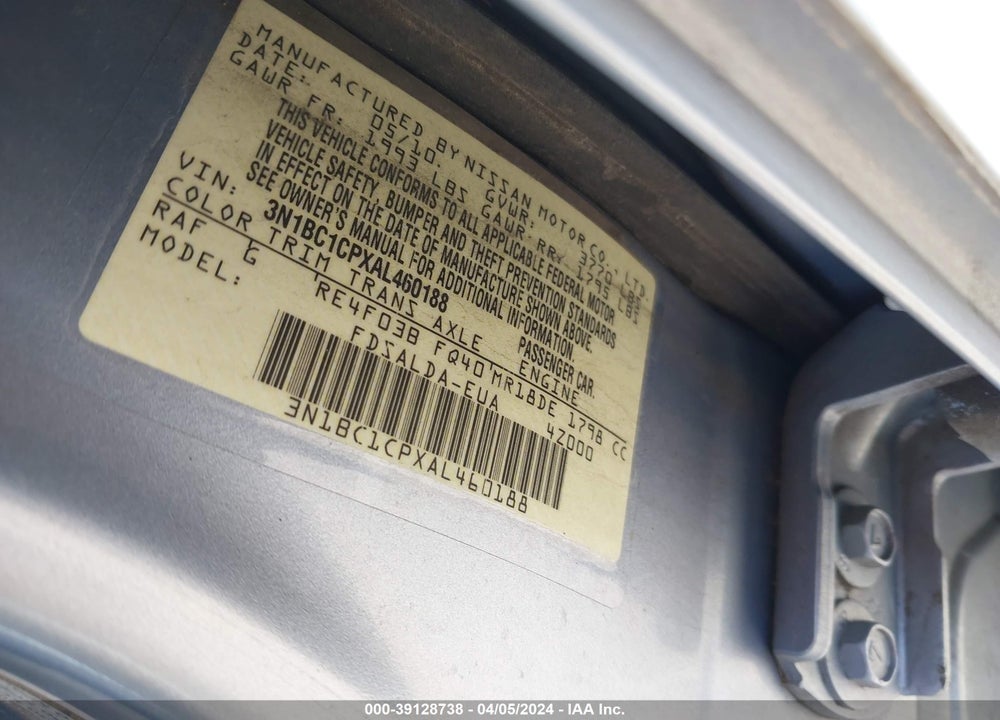 2010 NISSAN VERSA 1.8S VIN: 3N1BC1CPXAL460188