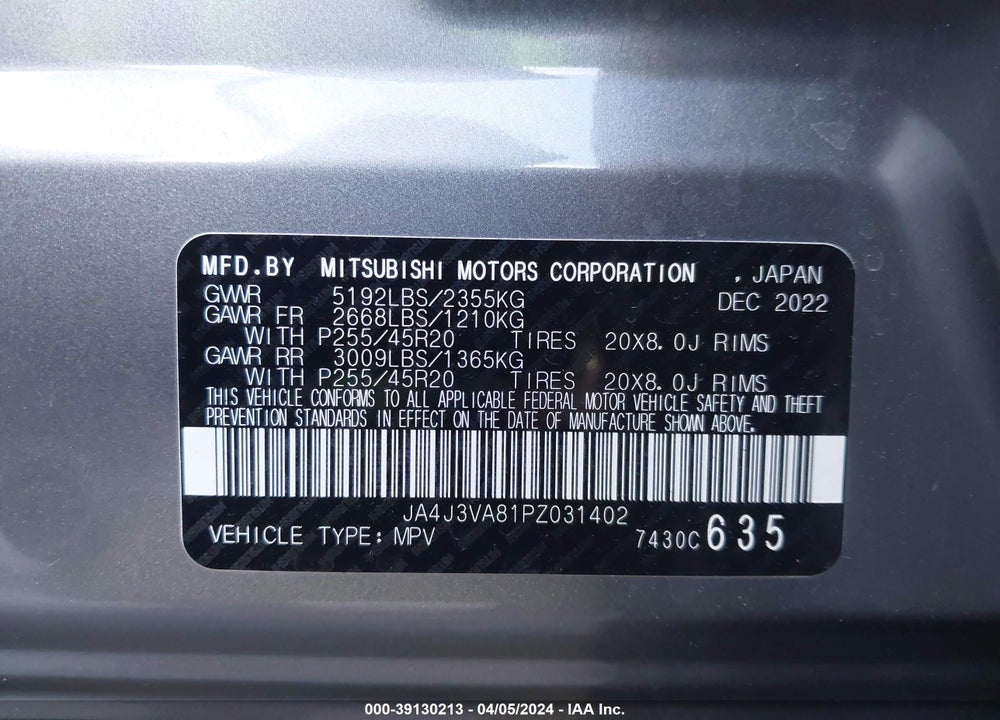 2023 MITSUBISHI OUTLANDER SEL 2.5 2WD/SEL BLACK EDITION 2WD VIN: JA4J3VA81PZ031402