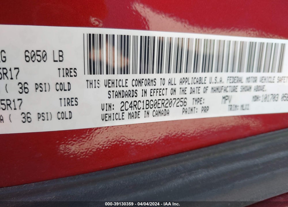2014 CHRYSLER TOWN & COUNTRY TOURING VIN: 2C4RC1BG0ER207256