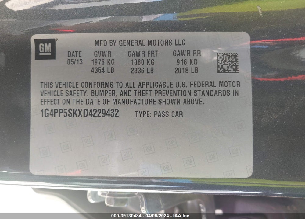 2013 BUICK VERANO VIN: 1G4PP5SKXD4229432