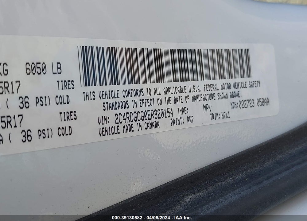 2014 DODGE GRAND CARAVAN SXT VIN: 2C4RDGCG0ER320154