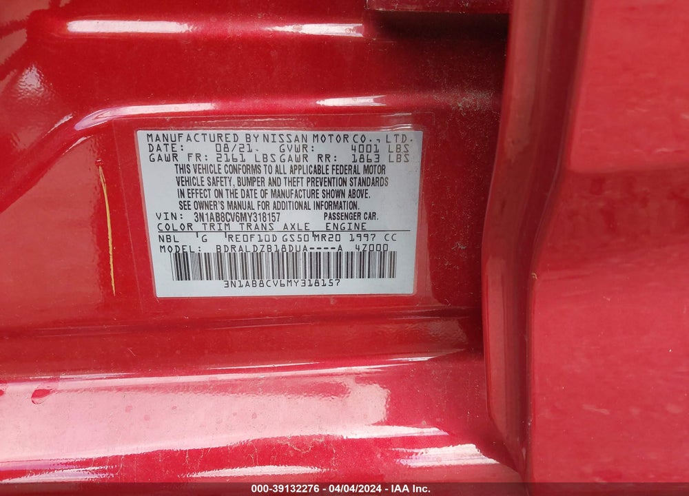 2021 NISSAN SENTRA SV XTRONIC CVT VIN: 3N1AB8CV6MY318157