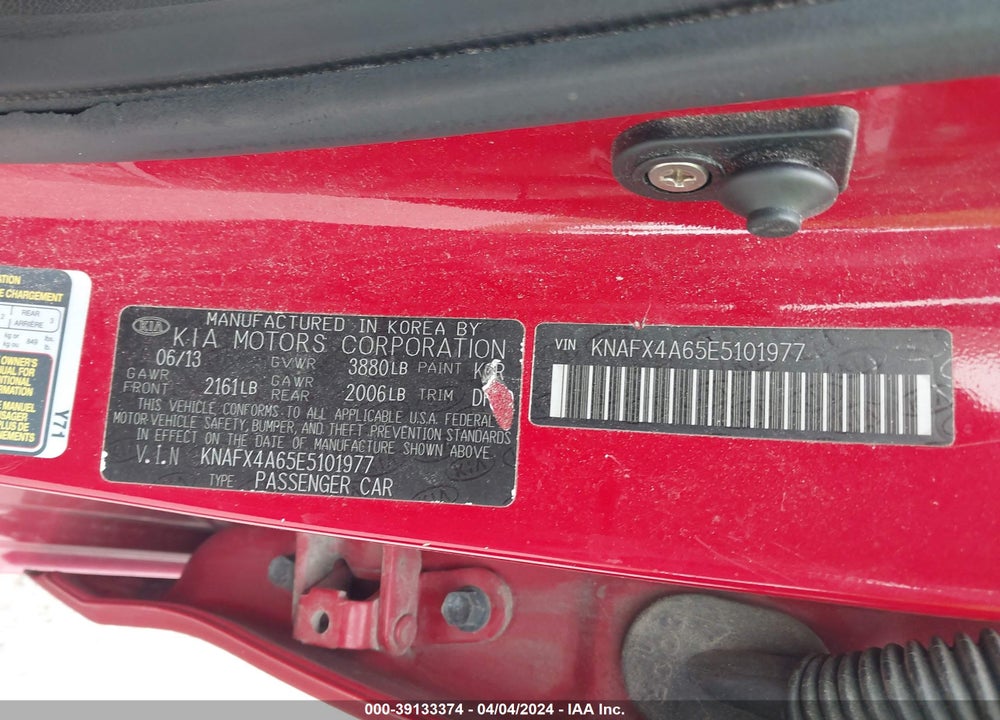 2014 KIA FORTE LX VIN: KNAFX4A65E5101977