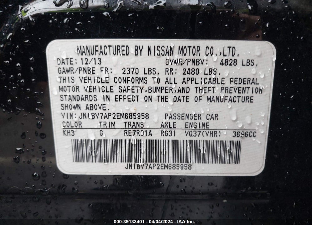 2014 INFINITI Q50 PREMIUM/SPORT VIN: JN1BV7AP2EM685958