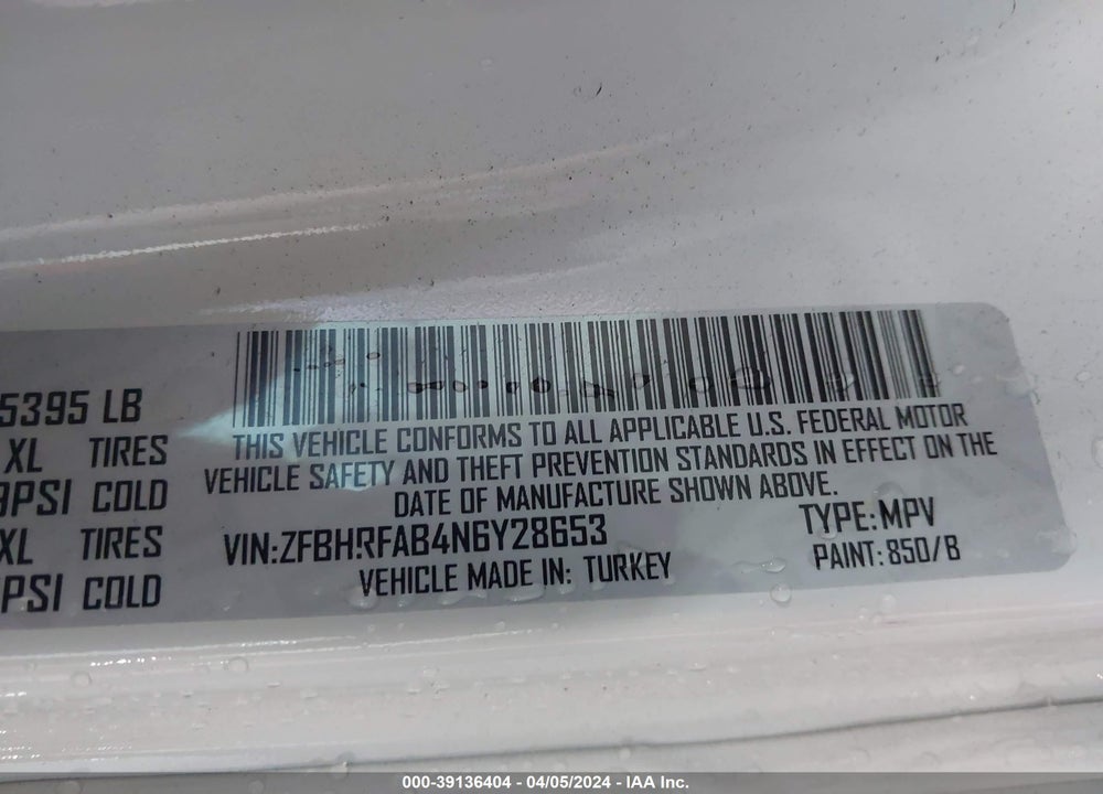 2022 RAM PROMASTER CITY CARGO VAN VIN: ZFBHRFAB4N6Y28653
