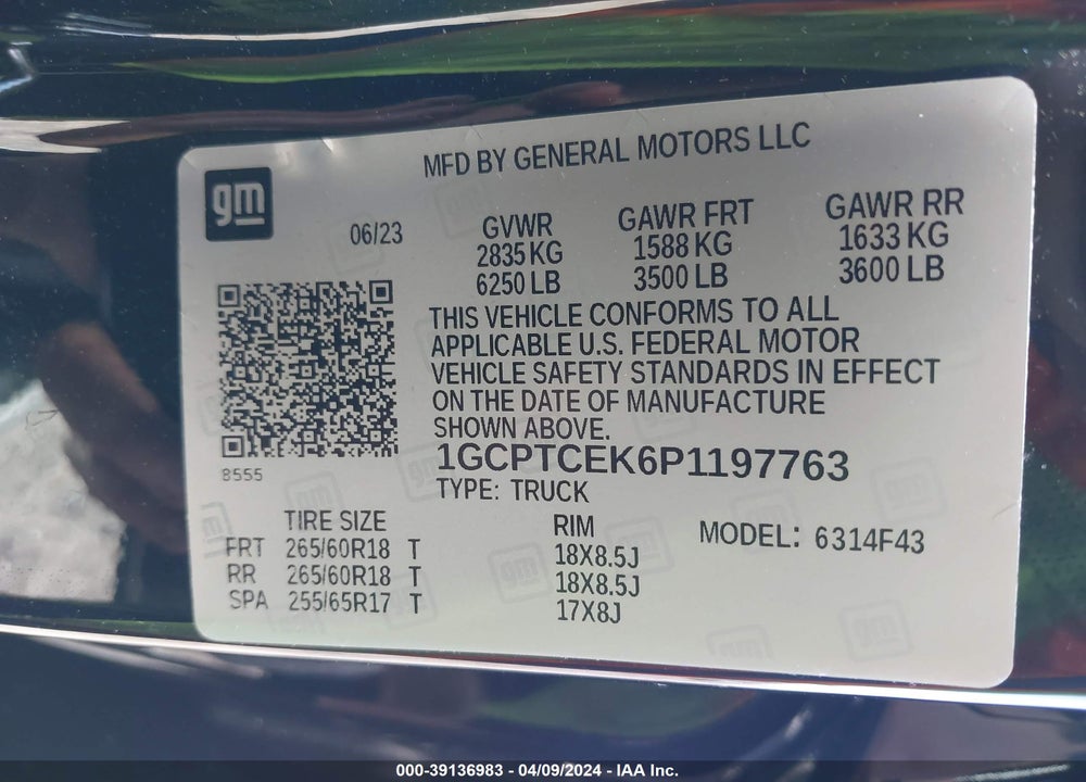 2023 CHEVROLET COLORADO 4WD SHORT BOX LT VIN: 1GCPTCEK6P1197763