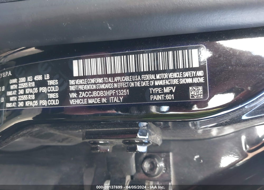 2017 JEEP RENEGADE LIMITED 4X4 VIN: ZACCJBDB3HPF13251