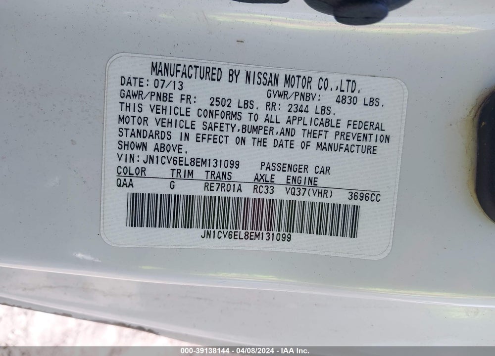 2014 INFINITI Q60 VIN: JN1CV6EL8EM131099
