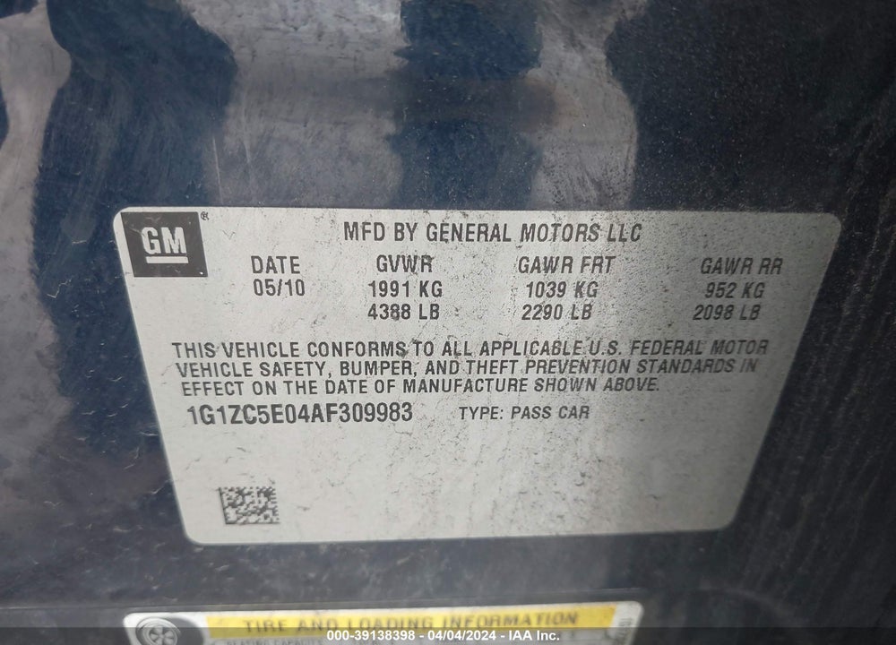 2010 CHEVROLET MALIBU LT VIN: 1G1ZC5E04AF309983