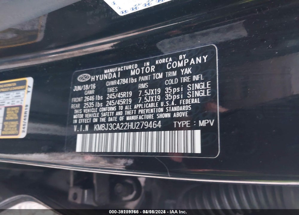 2017 HYUNDAI TUCSON LIMITED VIN: KM8J3CA22HU279464