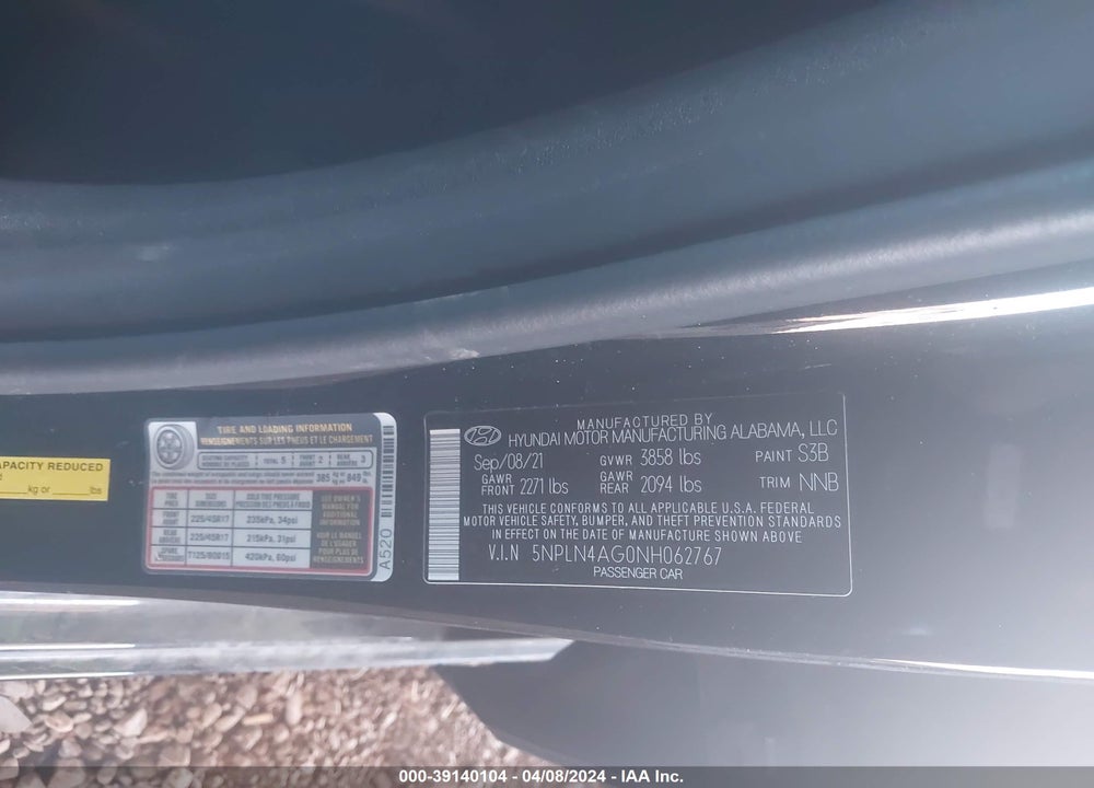 2022 HYUNDAI ELANTRA VIN: 5NPLN4AG0NH062767