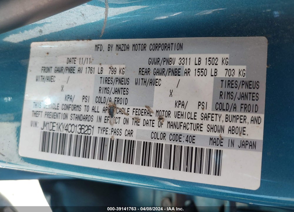 2012 MAZDA 2 SPORT VIN: JM1DE1KY4C0136261