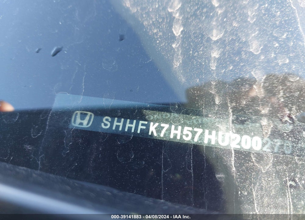 2017 HONDA CIVIC EX VIN: SHHFK7H57HU200270