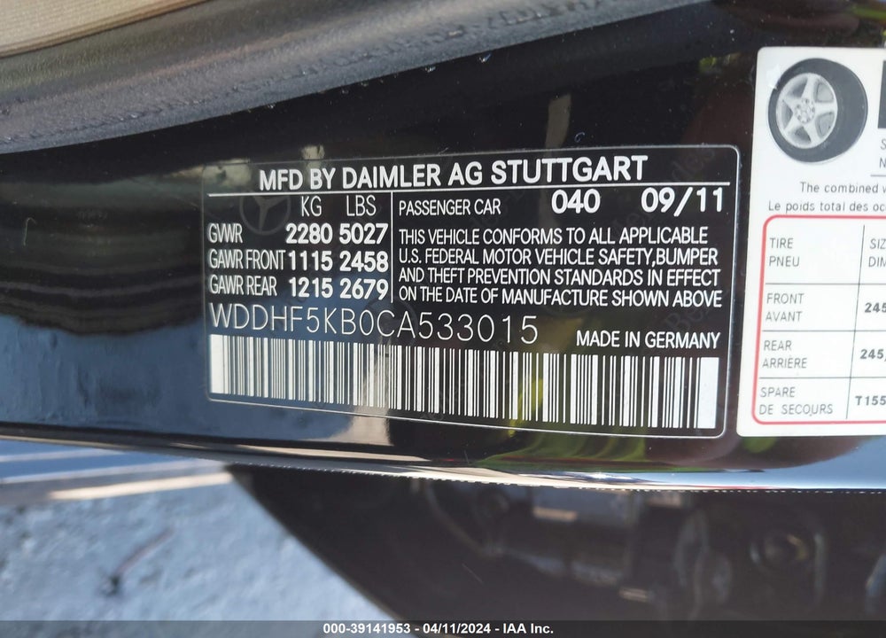 2012 MERCEDES-BENZ E 350 VIN: WDDHF5KB0CA533015