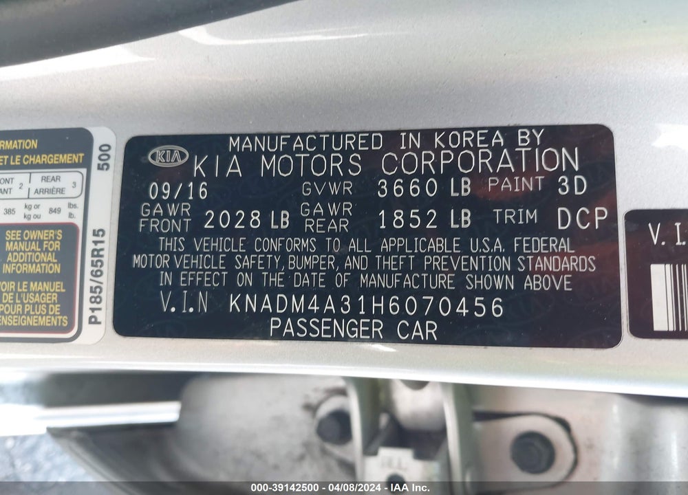 2017 KIA RIO LX VIN: KNADM4A31H6070456